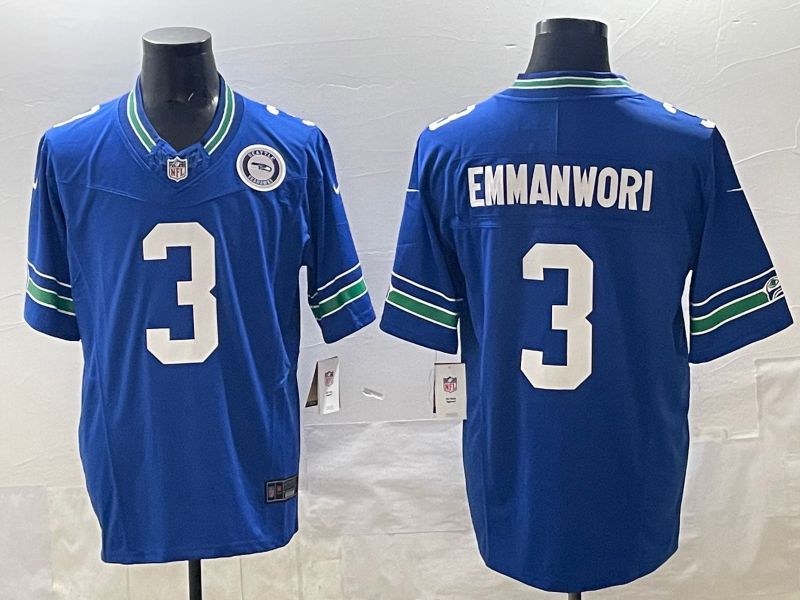 Men 2025 Seattle Seahawks #3 Emmanwori Blue retro Three generations Nike Limited NFL Jersey style 2->dallas cowboys->NFL Jersey